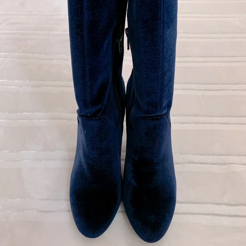 Steve Madden Over the Knee Corset Style Royal Blue Velvet High Heel Boots